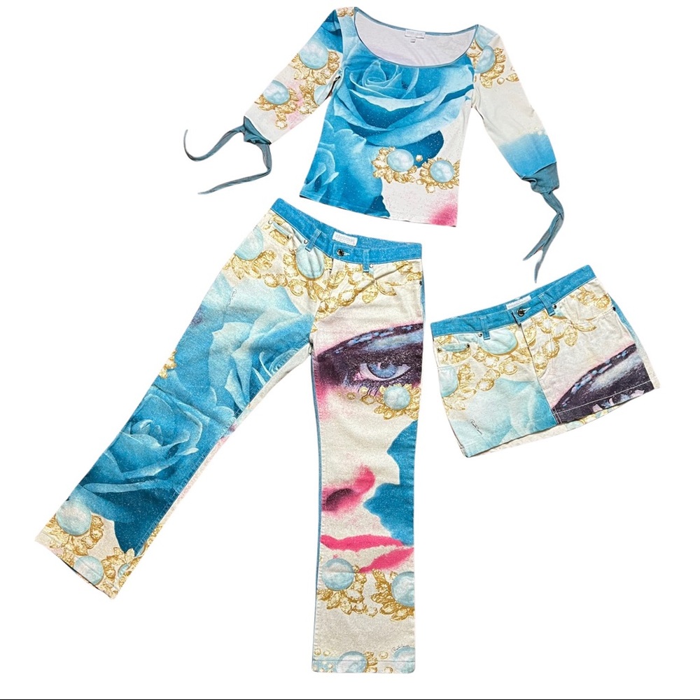 SOLD Vintage Roberto Cavalli Spring/Summer 2001 Top/Jeans/Mini Skirt Trio/Set